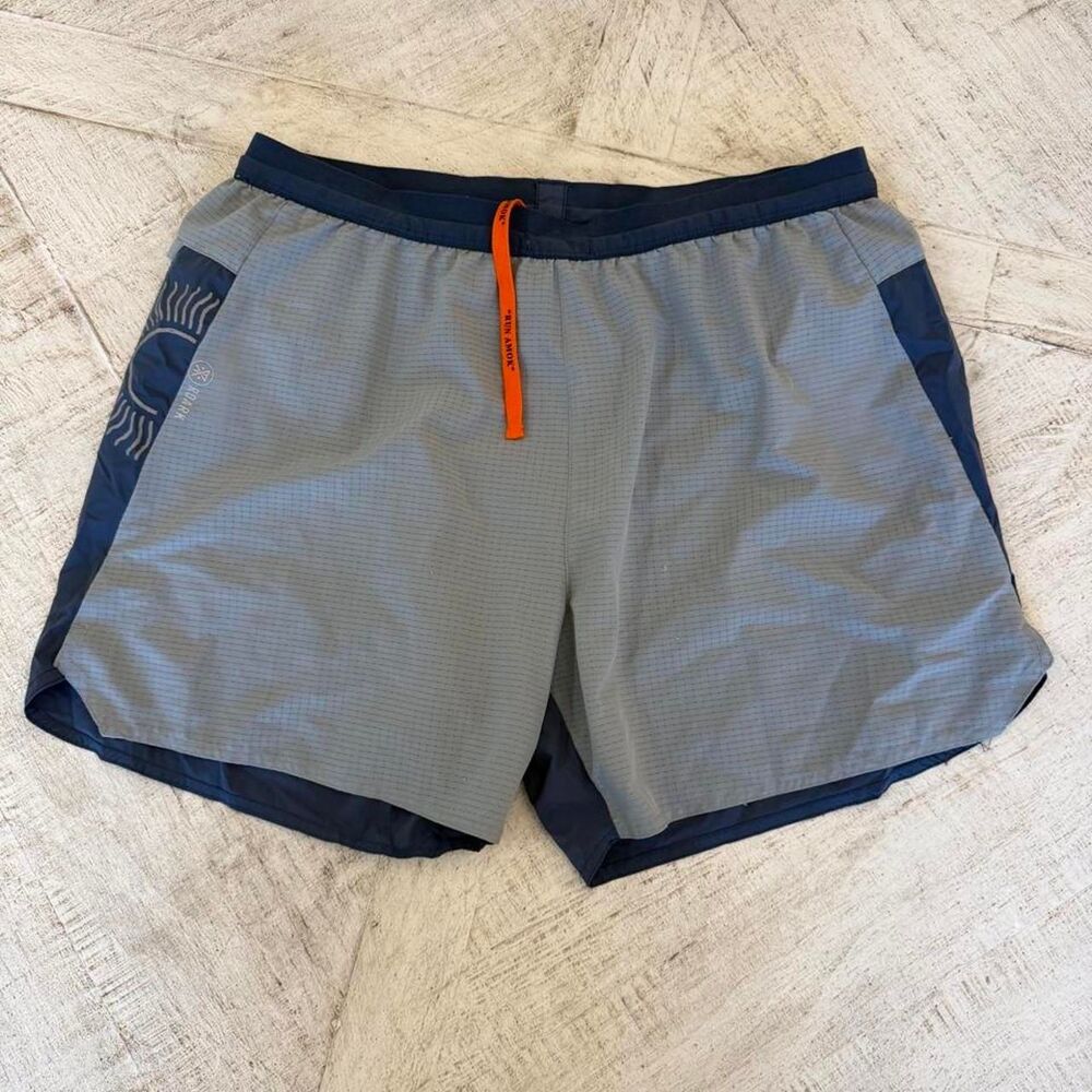 Roark Run Amok Men’s Large Running Shorts Gray Blue Athletic Trail